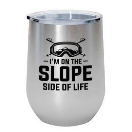 Skiing Silver Edition Wine Tumbler 12oz - I'm on the slope - Ski Bum Gifts Fun Gifts for Skiers Mountain Camping Water Skiier Gifts
