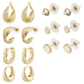 Set Ohrringe Silber 925 (Nur Nadel) 7 Paar Gold Creolen Piercing Ohrstecker Damenohrringe Goldene Damen Mädchen Earrings Women Kinder Stecker Ohrring Pircingssets Ohr Klein Vergoldet Hypoallergene