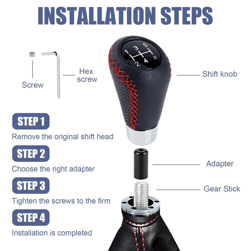 ZynoMUCH Car Gear Shift Knob 5 Speed, Universal Leather Gear