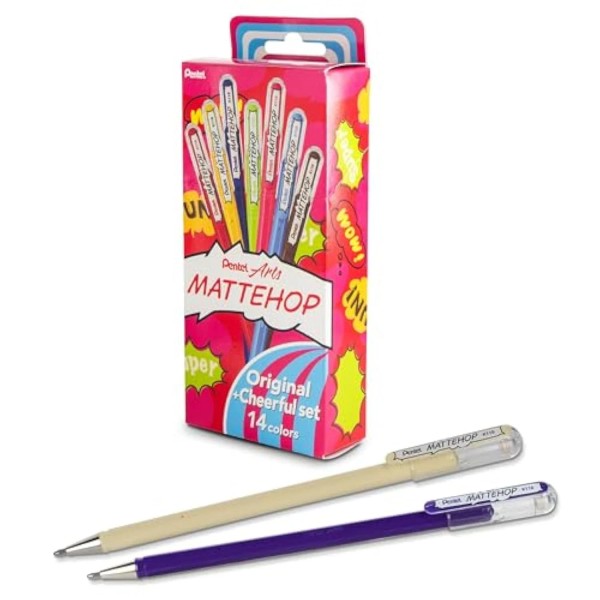 Pentel Mattehop Gel Pens, Original + Cheerful Colors Box Set,