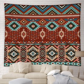 YSATNSFT Aztec Tapestry Western Southwestern Tribal Navajo Ethnic Retro Boho Color Abstract Geometric Design Home Decor Tapestries Wall Blanket For Bedroom Living Room Dorm(59.1 x 51 inches)