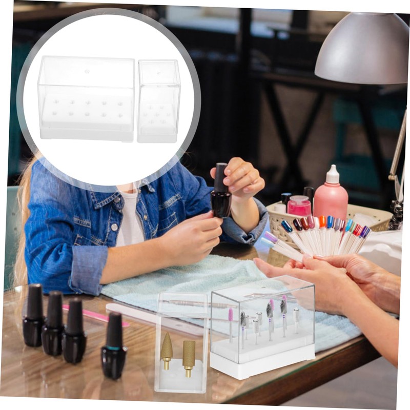 WOONEKY Nail Drill Bit Holder Storage Box 2-Piece 10-Holes Nail