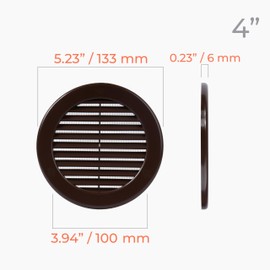 HVAC OV 5pack 4" Inch (Grille Dimensions) Brown Plastic Round Vent Cover - HVAC Air Return Grille - Built-in Protection Mesh Screen - Register Wall Vent Cover - Louvered Soffit Grill/Grate