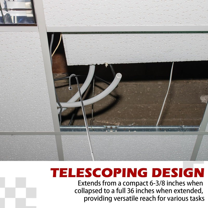 Telescoping Wire Reacher Pole, 36 Inch Extended Length, 6.375 Inch