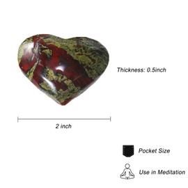 Natural 2" Dragon Bloodstone Crystal Heart Palm Stone, Large Heart Shaped Love Stone, Polished Heart Carving Healing Crystals for Chakra Reiki Balancing Therapy Meditation Home Decoration