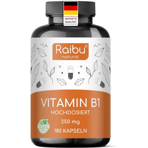 Vitamin B1 (Thiamine), 250 mg per capsule, 180 vegan capsules,