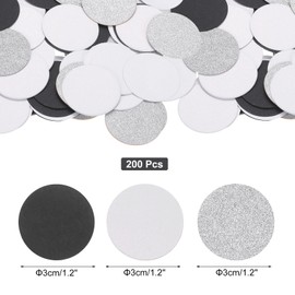 sourcing map Glitter Round Confetti Cutouts Paper Circles Cut-outs for Wedding Birthday Party Table Board Wall Decorations, 1.2" in Diameter(Black & Silver & White, 200pcs)