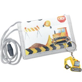 Bikasun Children's Neck Pouch with Key Ring, Purse for Boys, Excavator Purse for Hanging, Small Wallet, Christmas Birthday Gift
