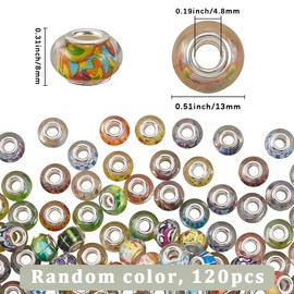 SOFPLATE 120Pcs Large Hole European Beads Lampwork Spacer Beads 13mm Star Pattern Colorful Silver Brass Cores Rondelle European Resin Spacer Charms for Bracelets Necklace Pens Crafts Jewellery Making