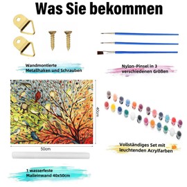 Barlone Paint by Numbers Adults 40 x 50 cm, DIY Hand Painted Oil Painting Kit - Coloured Bird, Paint by Numbers Adult for Beginners and Adults, with 3 Brushes and Acrylic Paint, Wrinkle-Free Canvas