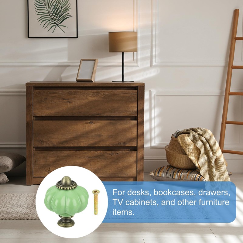 Sourcing Map 12pcs Ceramic Pumpkin Knobs, Lime Green Decorative Pulls,