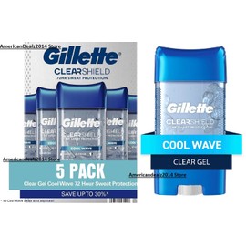 Gillette 5 PACK Gillette Clear Gel Men's Antiperspirant & Deodorant, Cool Wave 3.8 oz.
