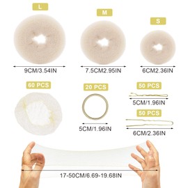 SAIIURV 183 Pack Hair Bun Net Donuts Makers Set, Include U Shaped Hair Bobby Pins Hair Ties Invisible Mesh Nets Ring Bun Shaper Chignon Styling Tools Accessories for Girls Kids Women (Blonde)