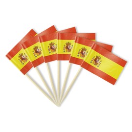 Spain Flag, 100 PCS Small Mini Spanish Flag Toothpicks, National Holidays, Sports Events, Themed Party Decorations for Appetizers, Cupcakes, Cakes, and Food