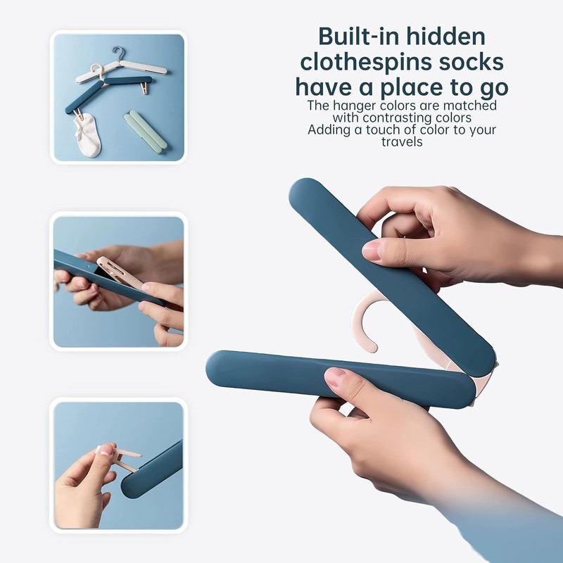 4 Pack Travel Hangers,Foldable Hangers,with Hidden Clips,Lightweight and Portable,Space Saving,Suitable