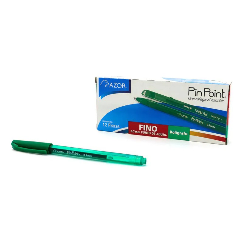 Bolígrafo Azor Pinpoint Verde Punto Aguja 0.7mm 12pzs