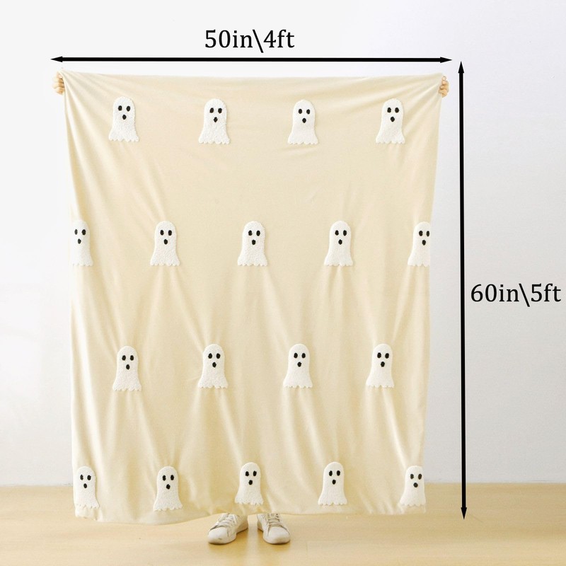 Halloween Ghost Throw Blanket 50x60, Ultra Soft Velvet All-Season Decorative