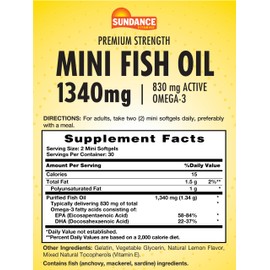 Sundance Mini Fish Oil Softgels 1340mg | 60 Count | Controls Fish Burps | Premium Strength Formula with Omega-3 | Natural Lemon Flavor | Non-GMO and Gluten Free Supplement