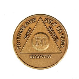 16 Year AA Medallion Traditional Bronze Raised Center Sobriety Chip