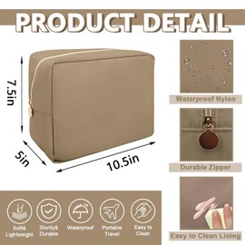 UIXIZQ - Bolsa de maquillaje de nailon, bolsa de viaje, neceser, organizador de maquillaje, bolsas de cosméticos con cierre, tamaño pequeño, grande para mujeres y niñas, Caqui, Large, Bolsa de lavanda, bolsa de maquillaje de viaje