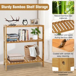 Sangsan Bamboo Storage Shelf - 3 Tier Bathroom Rack Organizer Free Standing Storage Shelving Unit Towel Shelf for Kitchen, Living Room, Bedroom
