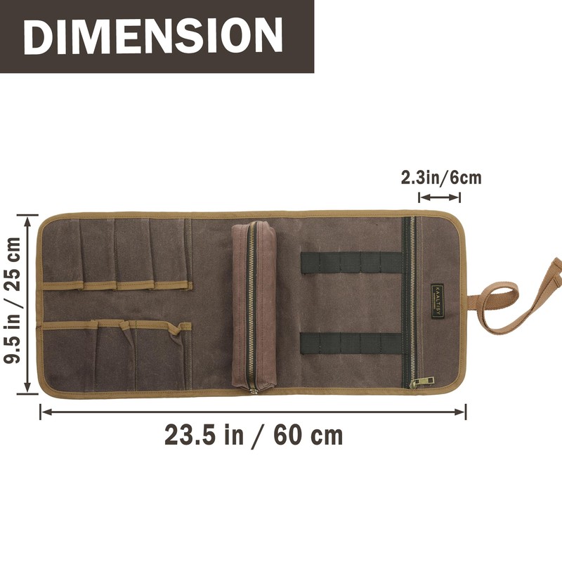 16OZ Waxed Canvas Tool Roll Bag, Heavy Duty Tool Storage