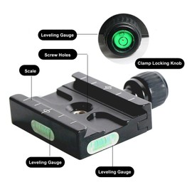Quick Release Plate Clamp, 60mm Arca Swiss Quick Release Plate, Aluminum QR Clamp Adapter Set with 3/8in &1/4in Thread, Built in Bubble Level for DSLR Camera Tripod