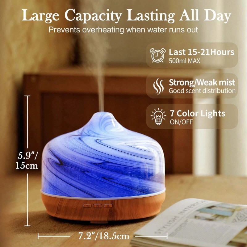 Porseme 500ml 3D Glass Oil Diffuser - Auto Shut -