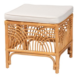 bali & pari Materra Natural Rattan Footstool, One Size, Light Honey