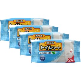 Flushable Toilet Sheets, Clean Mint Scent, Pack of 24 (4-Piece Set)