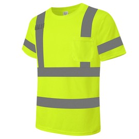 Graunton Hi Vis Shirts for Men Class 3 High Visibility Shirts, Short Sleeve Safety Shirts with Pocket for Men Women, Work Shirts with Reflective Strips, Quick Dry &Breathable, GRDX-Yellow XL.