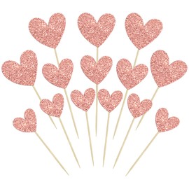 Ephlyn - Juego de 24 adornos de corazón con purpurina, corazón de San Valentín, decoración para tartas de San Valentín, boda, compromiso, despedida de soltera, suministros para fiesta de cumpleaños,