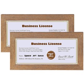 Space Art Deco, Gold Business License/Certificate Photo Frames Attached With Hangers and Easel Stand for Wall and Desk Display (4x9, 2-Pack, Without Mat)