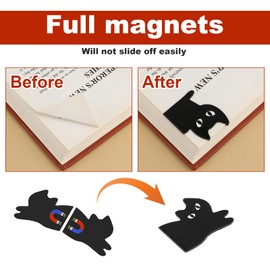 12 Pcs Magnetic Bookmarks, Black Cat Bookmarks for Women Cute Cat Book Mark Clips Book Markers for Cat Lover Gifts Magnetic Book Page Clips Kawaii Bookmark for Women Teachers Students Book Lover D+H