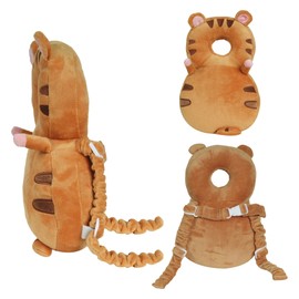Baby Head Protector Backpack Knee Pads Anti-Slip Socks Helmet Adjustable Infant Head Protection Cushion Safety Pad Back Pillow for Crawling & Walking 0-3 Year Toddler (Tiger, Brown)