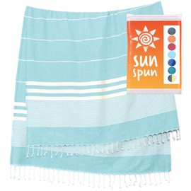 SUNSPUN LINENS Turkish Beach Towel, 39x63in Extra Large Quick Dry Cotton Oversized Turkish Bath Towel & Blanket for Adults (Aqua)