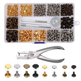 Leather Rivets 180 Set Double Cap Rivet in 2 Sizes Tubular Metal Stud Earrings Hollow Rivets with 3 Fixing Tools Paper Punch Pliers Storage Box for DIY Craft Repair Decoration 3 Colours