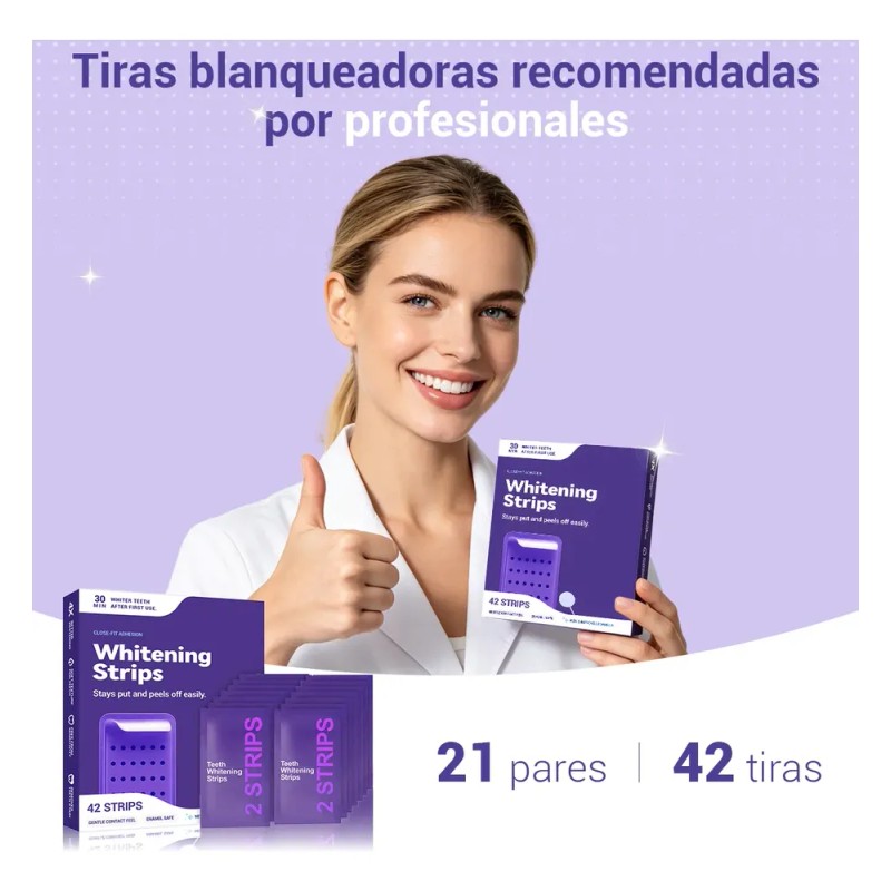 Joveeco Tiras Blanqueadoras Moradas 21 Tratamientos 42 Pieza