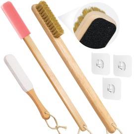 ELFRhino 3Pcs Long Handle Toe Cleaning Brush Silicone Foot Scrubber for Soft Skin Exfoliation Lotion Applicator for Foot Seniors Seniors Elderly Men and Women, Pink