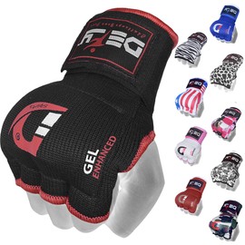 DEFY Padded Inner Gloves Quick 75cm Long Strap – Inner Boxing Gloves Gel Padded Knuckle Protection – Elasticated Boxing Hand Wraps for MMA Muay Thai Kickboxing Martial Arts Pair (Black, X-Large)
