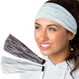 Hipsy Xflex Space Dye Adjustable & Stretchy Wide Softball Headbands for Women (Space Dye Grey & Mint)