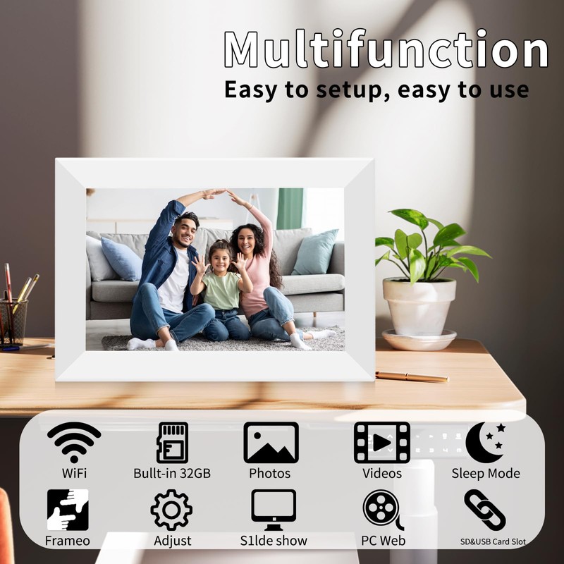 ybest Frameo 10.1" Digital Picture Frame White, Smart WiFi Digital