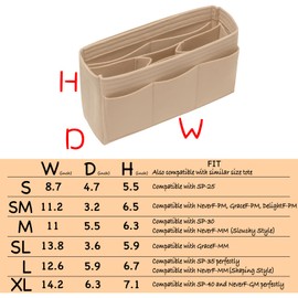 DailyPlus Purse Organizer Insert Felt Bag Organizer Handbag Organizer Insert Bag In Bag Organizer for Tote Purse Bag 14 Pockets Beige Slender Medium HB01