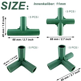 Pack of 20 Greenhouse Corner Connectors, Greenhouse Frame, Connectors, Connectors for Greenhouse Frame, Suitable for Garden Frame, Grape Trellis, Shed, 4 Types, 11 mm