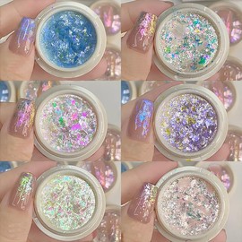 CQJSYL Glitter 6 Colors Glitter Nail Art Parts Resin Filled Aurora Powder Gel Nail Glitter Glitter Nail Decoration Parts