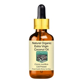 Devprayag Natural Organic Extra Virgin Coconut Oil (Cocos nucifera) with Glass Dropper Natural Therapeutic Grade Cold Pressed 50ml (1.69 oz)