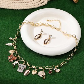 Football Earrings Necklace Set for Women Game Day Sport Lover Team Jewelry