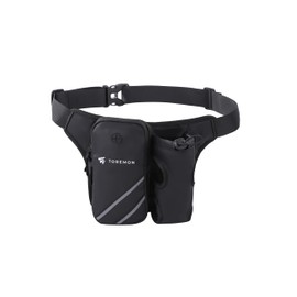 【TOREMON】ランニングポーチ ウエストポーチ ペットボトル 防水 軽量 揺れない スマホ 反射 斜め掛け ジョギング ウォーキング アウトドア ボディバッグ (ブラック)