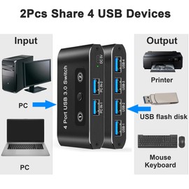 USB Switch,USB 3.0 Switch, 2 Computers Sharing 4 Devices, Aluminum Switcher for Mouse, Keyboard, Printer, Scanner, Flash Drive, Compatible with Windows, Mac, Linux, Chrome OS