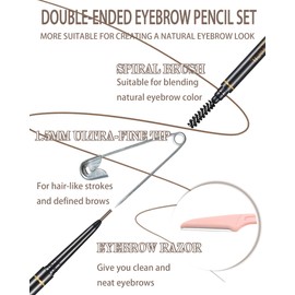 SUMEITANG Dark Brown Eye Brow Pencils for Women, 6Pcs Waterproof Eyebrow Pencil, 1.5mm Micro-Fine Tip & Spiral Brush with Brow Razors Perfect for Creating a Natural and Delicate Eyebrow Look Makeup